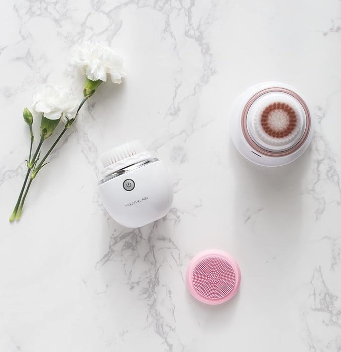 Pure Radiance, Vibrating Facial Cleansing Brush, Electric Face Scrubber, 3 Modes, 3 Brush Heads (2 Bristle,1 Silicone), Waterproof, Rechargeable, Smart Timer, Exfoliating, Massage (Silver)