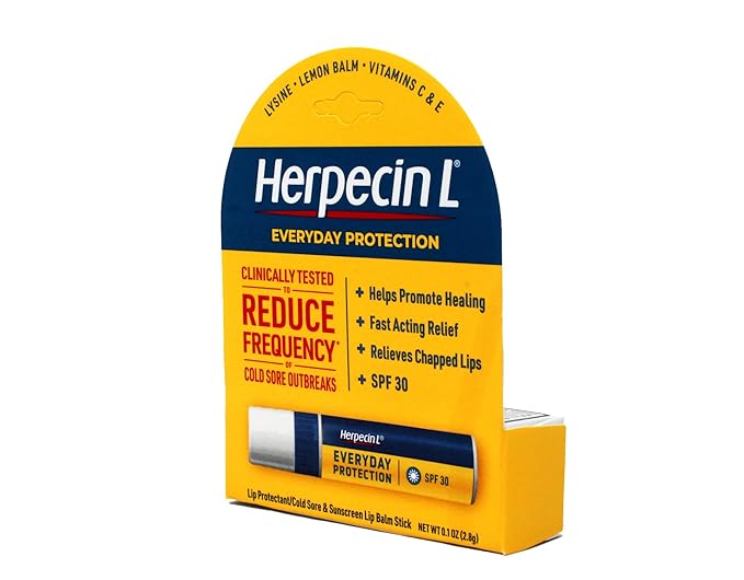 Herpecin L Lip Balm Stick; Cold Sore Sun & Fever Blisters and Chapped Lips Relief Lip Balm with SPF30, Lemon Balm, and Lysine, 0.1oz