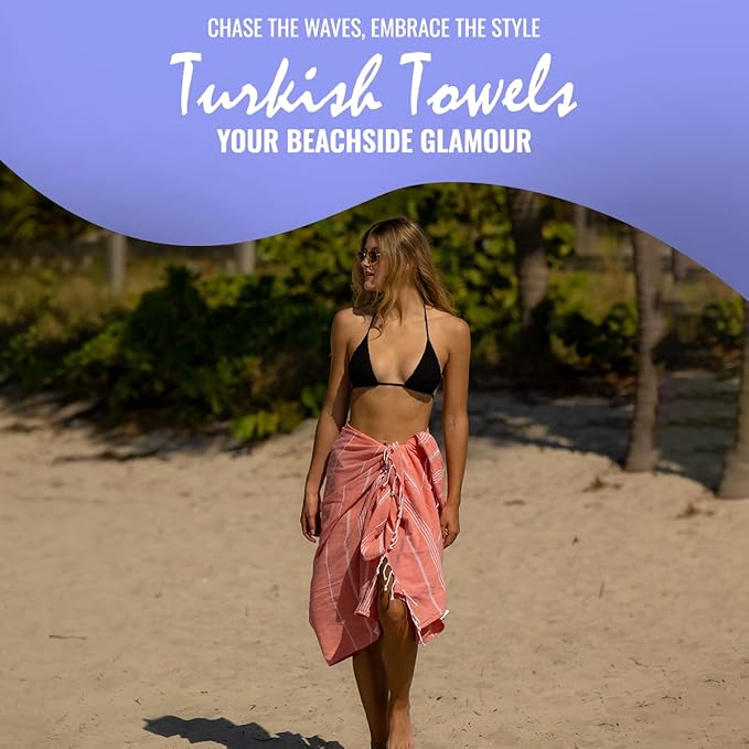 Beach Towel 100% Cotton Turkish Beach Towel Adult 38x70 Inch Pre-washed Absorbent Extra Large|Sand Free Quick Dry BathTowels|Lightweight Blanket|Travel Cruise Camping Spa Gym Yoga Towel|Coral Quartz