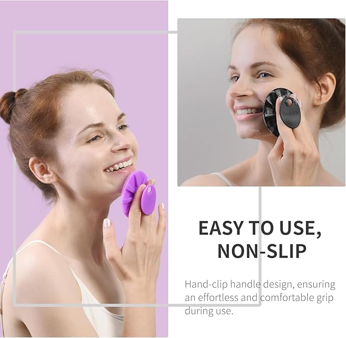 BEAUTAIL Silicone Face Scrubber 2 Pack, Manual Facial Cleansing Brush, Gentle Face Exfoliator for Sensitive Skin, Skin Care Exfoliating Face Brush for Men and Women, Black+Purple