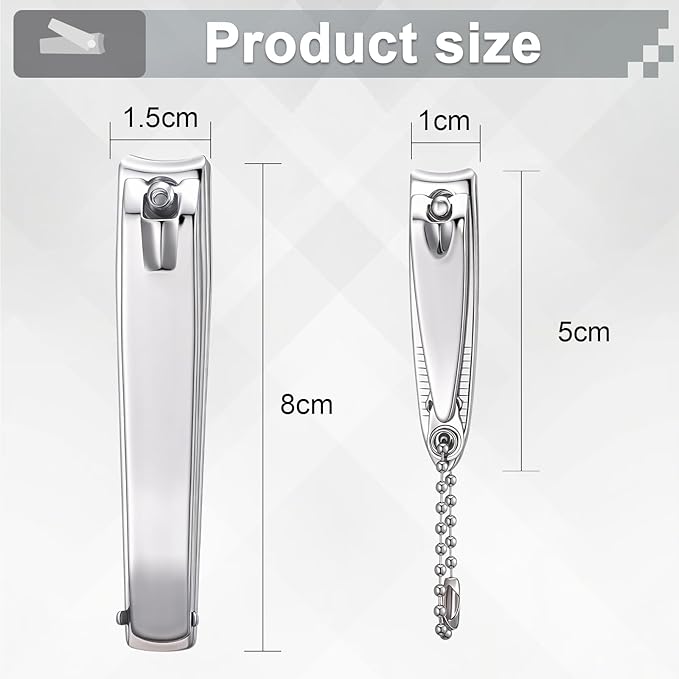 Bememo 24 Pcs Stainless Nail Clippers Set 2 Sizes Fingernail and Toenail Clippers with Chain Nail Cutter Tool Set Portable Travel Manicure Kit for Men Women Homeless Care Package Supplies(Silver)