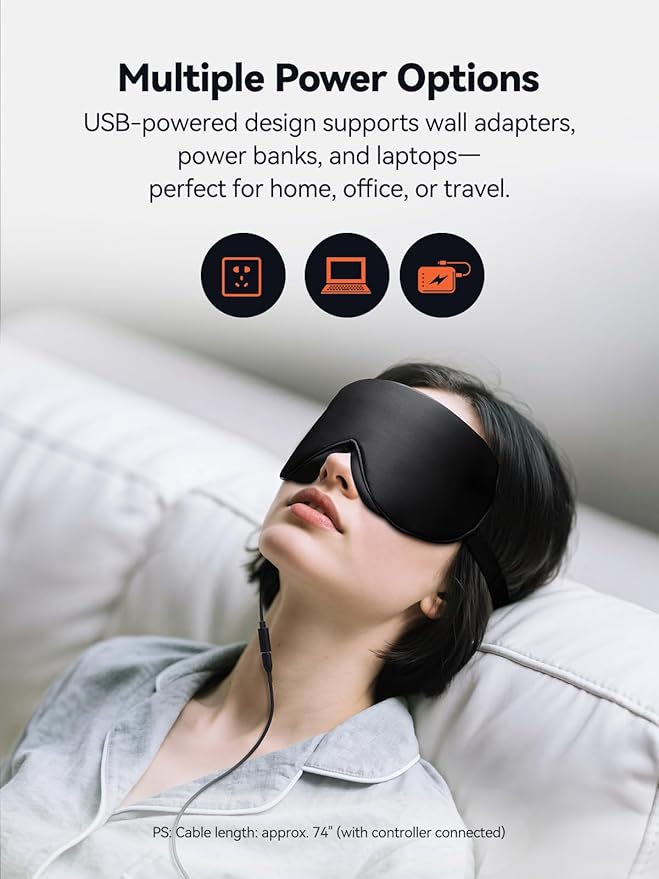 USB Heated Eye Mask for Dry Eyes & Tired Eyes, Warm Compress Therapy with Adjustable Heat & Timer – Soft Relaxation Mask for Puffiness, Dark Circles, Sleep & Eye Strain Relief