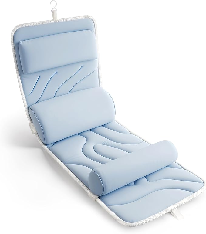 Sunlit Ultra Soft Full Body Bath Pillow for Bathtub, Luxury Thick Tub Pillow for Head Neck Back Support with Lumbar Pillow Multi-Function Stopper, Spa Pillow with Strong Suction Cups, Bath Accessories