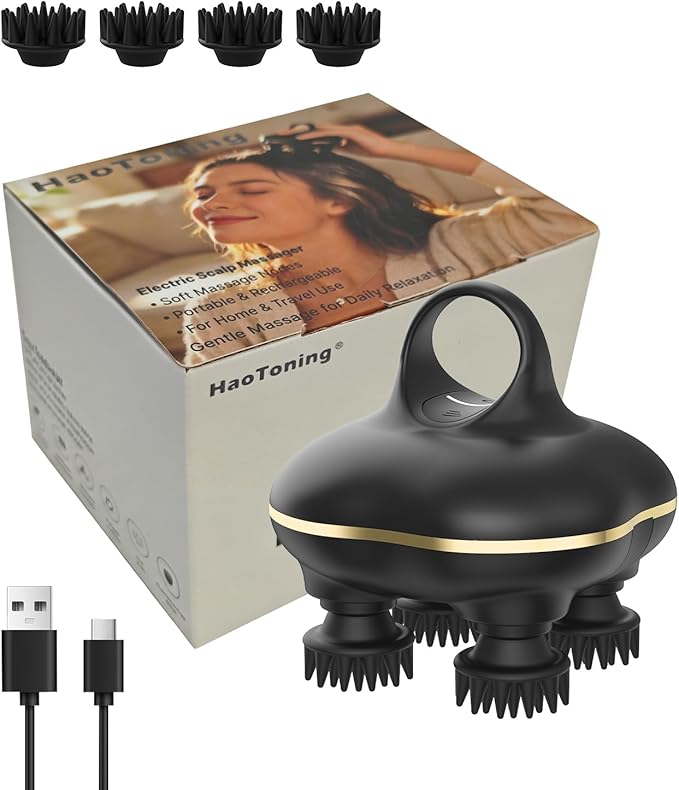 Electric Scalp Massager, Head Scratcher Mimics Four-Finger Kneading Massage,Rechargeable&Waterproof,Pets Massager