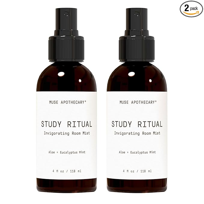 Muse Apothecary Study Ritual - Aromatic and Invigorating Room Mist, 4 oz, Infused with Natural Essential Oils - Aloe + Eucalyptus Mint, 2 Pack