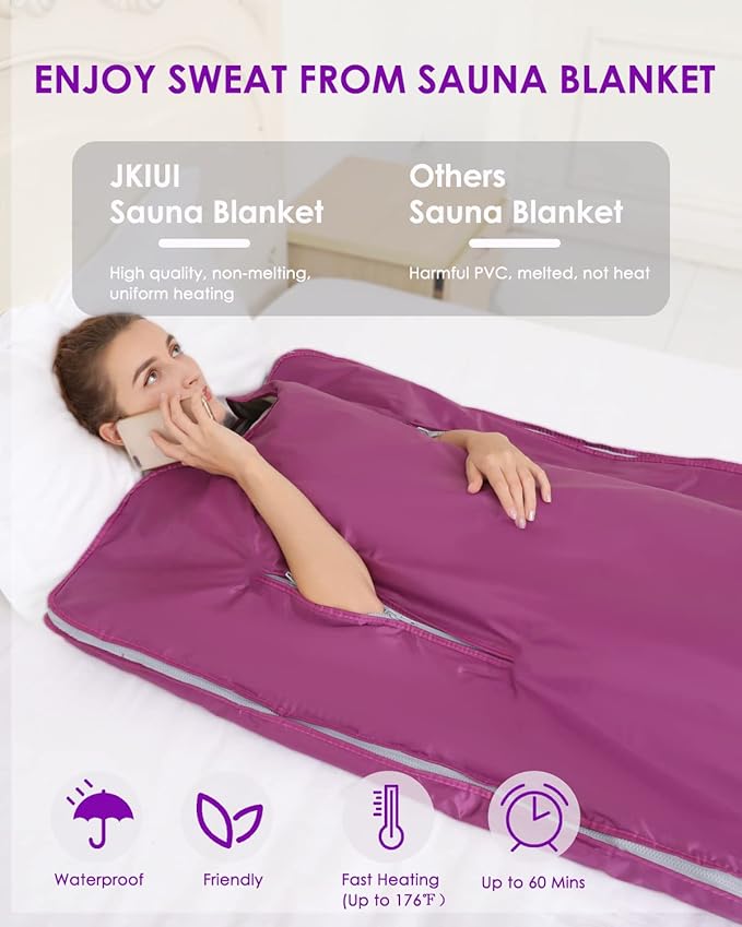 Sauna Blanket Detox Upgrade Zippers Far Infrared Sauna Blanket Body Sauna Heating Portable Wrap Sauna Blanket Relax at Home Oxford Cloth Waterproof,71（L）×32（W） Inches