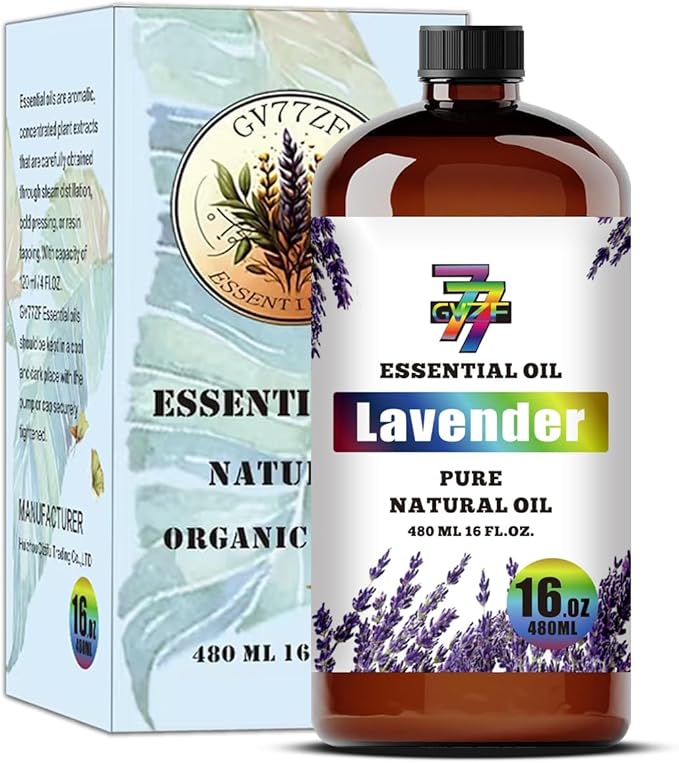 Lavender Essential Oil - GV77ZF Lavender Oils for Diffusers, Humidifiers, DIY Candles, Soap, Cleaning, Home, Office, Yoga, Massage, Gifts - 16 fl oz (480 ml)