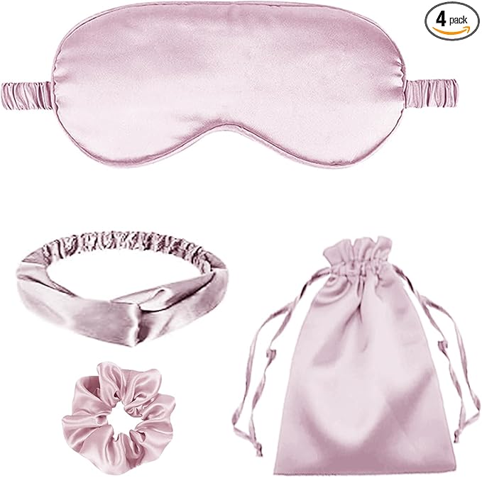 4Pcs Silk Sleep Masks Satin Eye Mask Silky Eyes Cover Blindfold Eyeshade Headband Scrunchies Pouch Bags Bridesmaid Gifts
