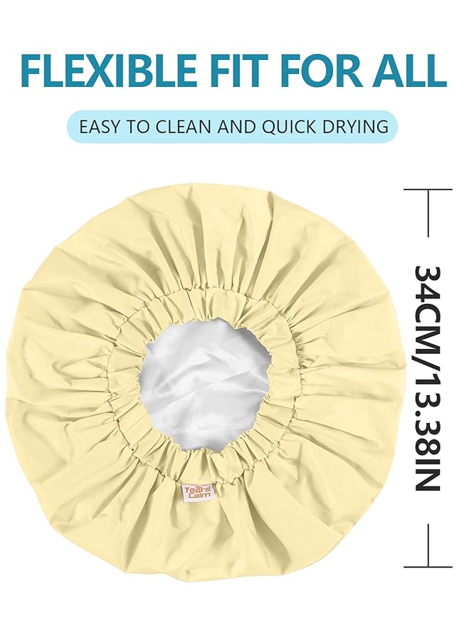 Years calm Reusable Waterproof Shower Caps for Women, Hair Caps for Showers, Double-Layer Elastic Design, for All Hairstyles, Travel-Friendly (Yellow)