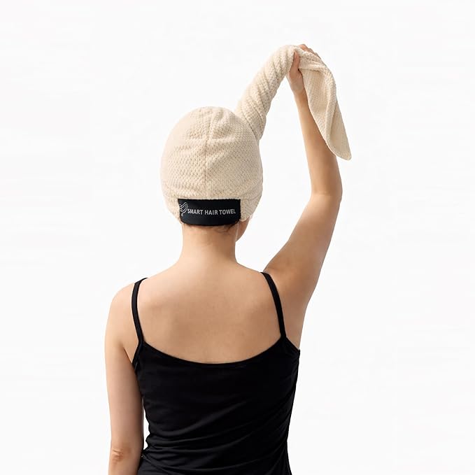 Smart Hair Towel™ – Slim Shape Microfiber Hair Wrap with Patented Elastic Band – Super Absorbent, Lightweight, Firm Fit – for Wet & Dry Hair (Charcoal Gray, Large)