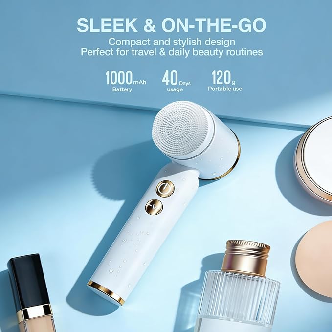 Electric Face Scrubber with Led Display & Facial Cleansing Brush - 6-in-1 Exfoliating Kit, 3 Speeds, IPX6 Waterproof Face Brush for Deep Cleaning, Massage & Gentle Exfoliation-Milk White