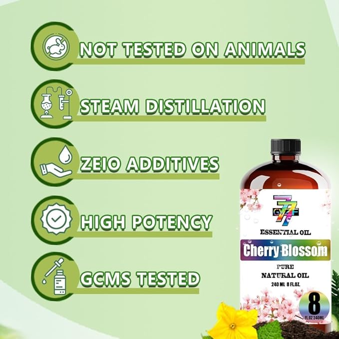 Cherry Blossom Essential Oil - GV77ZF Cherry Blossom Oils for Diffusers, Humidifiers, DIY Candles, Soap, Cleaning, Home, Office, Yoga, Massage, Gifts - 8 fl oz (240 ml)