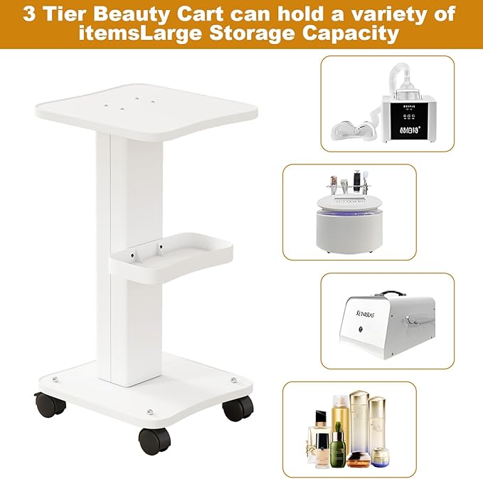 uyoyous 3 Tier Esthetician Rolling Cart with Locking Wheels, Aluminum Trolley Cart for Salon Spa Clinic Nail Tattoo, 220lbs Capacity Beauty Machine Storage Organizer