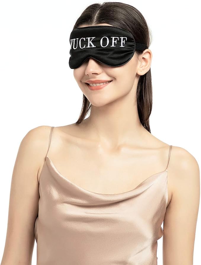 100% Mulberry Silk Sleep Mask Blackout, Cute Natural Sleeping Mask with Adjustable Elastic Strap, Satin Eye Cover for Men Women Adults (Fuck Off)