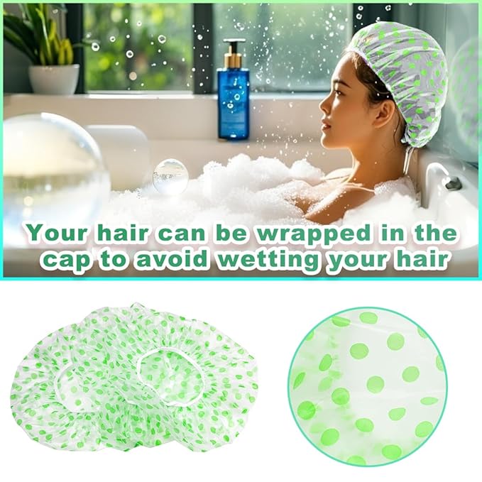 18 Pack Shower Caps for Women,Waterproof Reusable & Disposable Adjustable Bath Caps For Spa Long Hair Travel Saunas (Green)