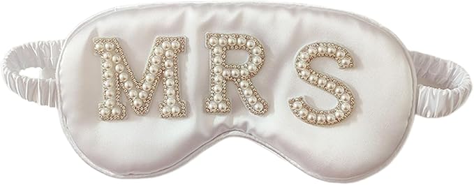 Bride Eye Mask, White Soft Fabric Diamond Bride Sleep Mask for Massages Eye, Pearl Bridal Shower Gifts to Adjust Night Sleep, Sleeping Maskes for Wedding (MRS)