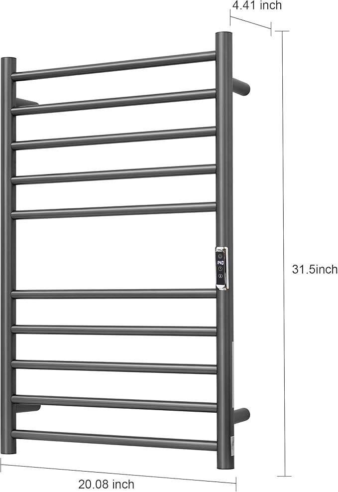 Heated Towel Racks for Bathroom, Wall Mounted Electric Towel Warmer Racks with Timer & Temperature Control, 10 Bar Stainless Steel Towel Heater for Bathroom, Gunmetal Grey, Plug-in
