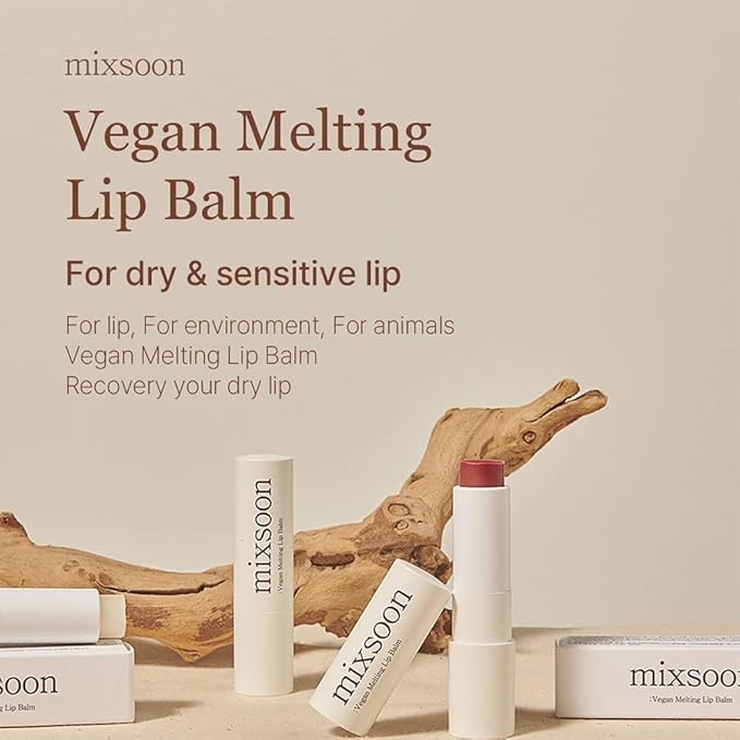 mixsoon Vegan Melting Lip Balm (Dry rose) -Shea Butter Moisturizing and Softening Chapped Lips Care, Vegan Formula with Shea Butter 4.1g / 0.13 fl. oz. Korean Glass Skin Care