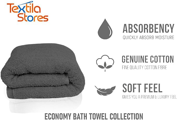 Basic Medium Bath Towels 24x48 Inches – Pack of 6 – Grey Color – Soft and Absorbent Multipurpose Cotton Towels for Bathroom, Spa, Gym, Salon, Hotel, Clinics and Everyday Use