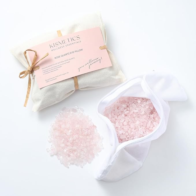 Weighted Eye Pillow for Relaxation, Sleeping, Yoga, SPA and Travelling, 100% Natural Rose Quartz,Cooling Eye Pillow, Reusable and Good Relaxation Gift for Women