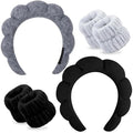 SPA Headbands for Washing Face Makeup Headbands with Bow Hair Band Women Facial Head Band Wrist Towel Wraps For Shower Face Mask Gray Black, 6 Pack