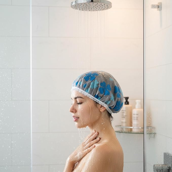 6 Pcs Shower Cap Reusable Elastic Hair Cap Waterproof Bath Hair Hat Shower Bath Caps Elastic Band Flower Printed Hairs Caps for Women Men Bathroom Travel Spa Salon
