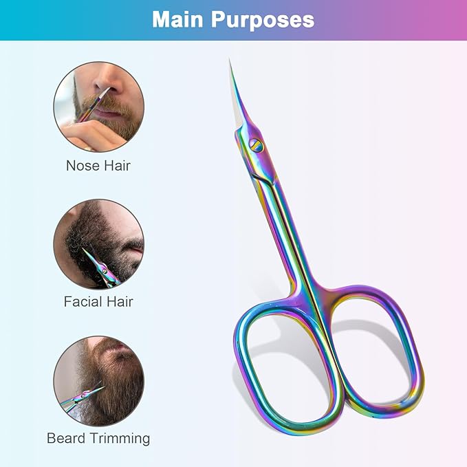 Lermende Cuticle Scissors Extra Fine Curved, Portable Stainless Steel Manicure Scissors with Sharp Curved Blade, Multi-Purpose Russian Manicure Cuticle Trimmer. (Colorful, Square Handle)