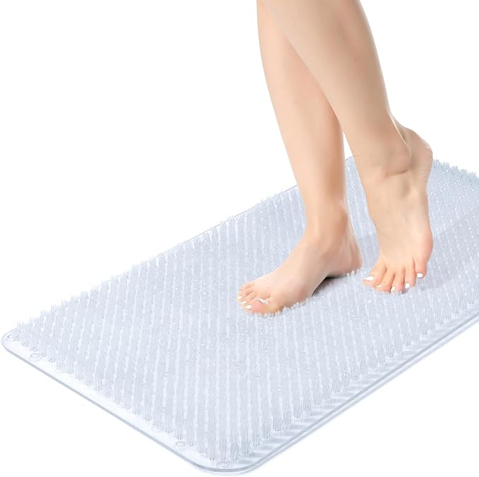Yolife Shower Foot Scrubber Mat, Anti-Slip Bath Mat with Scrub Bristles, Soft Shower Foot Massager with Strong Suction Cups for Soothe Achy Feet,27.5'' x 15.7''