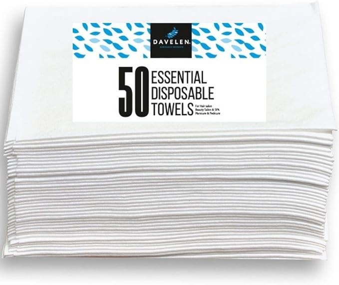 DAVELEN Essential Disposable Hair Towels for Women, 32 inch X 16 inches Each, Super Absorbent Quick Dry Hair for Drying Curly, Long & Thick Hair (White) (50)