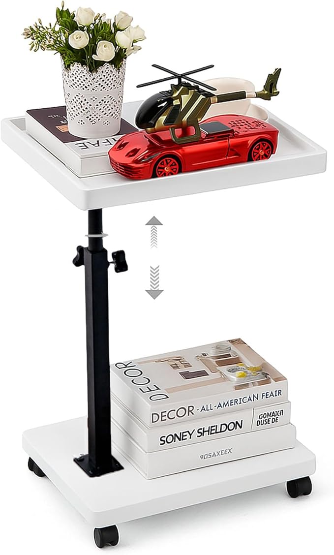 C Table End Table Adjustable Height,C Shaped End for Couch，Snack Tables,360°Swivel TV Tray Sofa Table,Tables that Slide Under,Coffee SideTable for Bed,Chair,Bath-tub (White Grain Color)