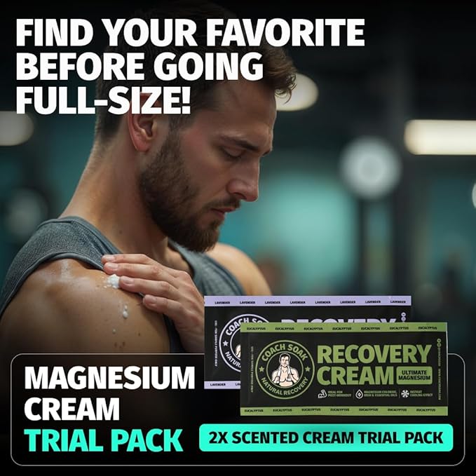 Coach Soak Magnesium Lotion Trial Absorbing Magnesium Chloride & MSM Cream for Athlete Recovery - 0.04 lb (2 Pack) - Eucalyptus & Lavender