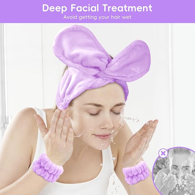 my novel things Face Wash Headband and Wristband Fashion Spa Headband, Coral Velvet Face Wash Set, Adjustable Makeup Headbands Hair Band for Washing Face, Facial Skincare Gift for Girls Women