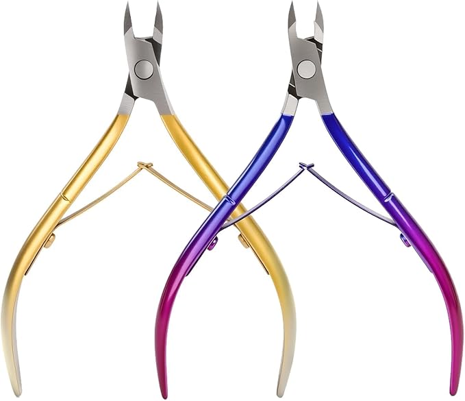 Cuticle Nippers Kit: Precision Nano-Coated Stainless Steel Cuticle Trimmer Remover for Fingernails and Toenails, Cutter for Manicure Pedicure, Nail Clippers Tools for Women (Gold+ Blue)