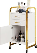4ever2buy White and Gold Salon Trolley Cart with Wheels, Salon Cart with Drawers and Cabinet, Rolling Cart for Hair Stylist, Professional Salon Stations Organizer