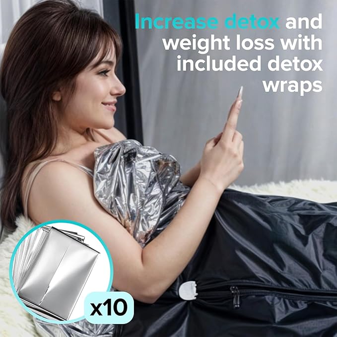 Portable Sauna Blanket with Zipper Arm Holes - 6 ft x 3 ft Far Infrared Sauna Blanket for Detoxification with 10x Bonus Thermal Wraps - Infrared Saunas for Home, 113-176℉