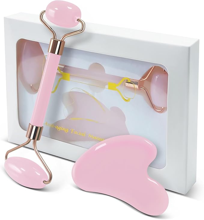 Gua Sha Facial Tools Face Roller for Wrinkles Jade Roller and Gua Sha Set,Gua Sha & Jade Roller Facial Tools Face Roller for Puffiness and Redness Reducing Skin Care