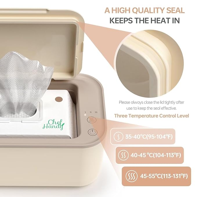 Chefhandy Baby Wipe Warmer & Wet Wipes Dispenser, 3-Mode Temperature Control, Large Capacity, Even Heating, Silent Operation for Babies & Adults, Yellow