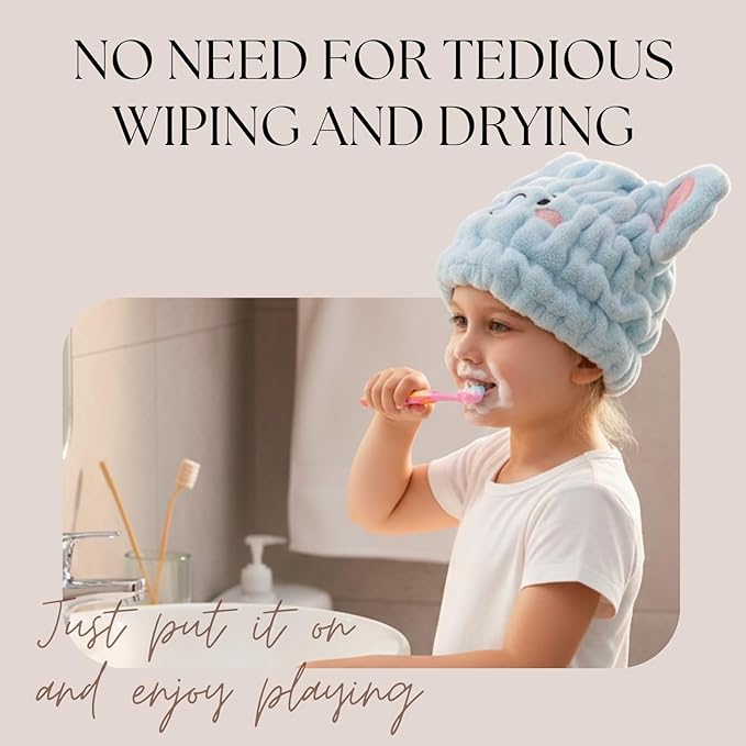 Microfiber Hair Towel Wrap for Kids, Blue Elephant Dry Hair Cap Suck Water, Absorbent Quick Girls Boys Hair Drying Towel, Lightweight Bouncy Hat Headscarf