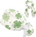 Scrub Caps Women Ponytail Cute Pink and White Leaves Caps Bouffant Working Hat Elastic Tie Back Hats with Button