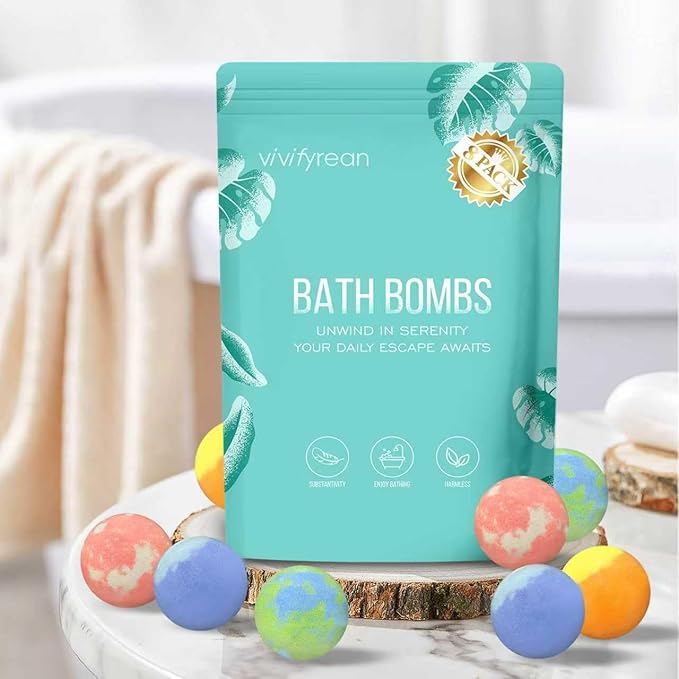 Bath Bombs, Bath Bombs for Women and Girls, Mothers day Birthday Gift, Relax Home Spa, 8 pack Organic with Essential Oil, Shea butter, Epsom salt, Non-Toxic, 4 Natural Scents, Easy to Clean