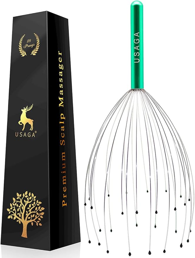 USAGA 28 Fingers Head Scratcher, Head Massager, Scalp Massager for Scalp Body Relaxing (Green)
