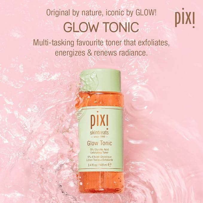 Pixi Glow Tonic Exfoliating Face Toner with 5% Glycolic Acid, Ginseng and Aloe Vera, Alcohol-Free Pore-Refining Toner for Radiant Skin, 8.5 fl oz / 250 ml