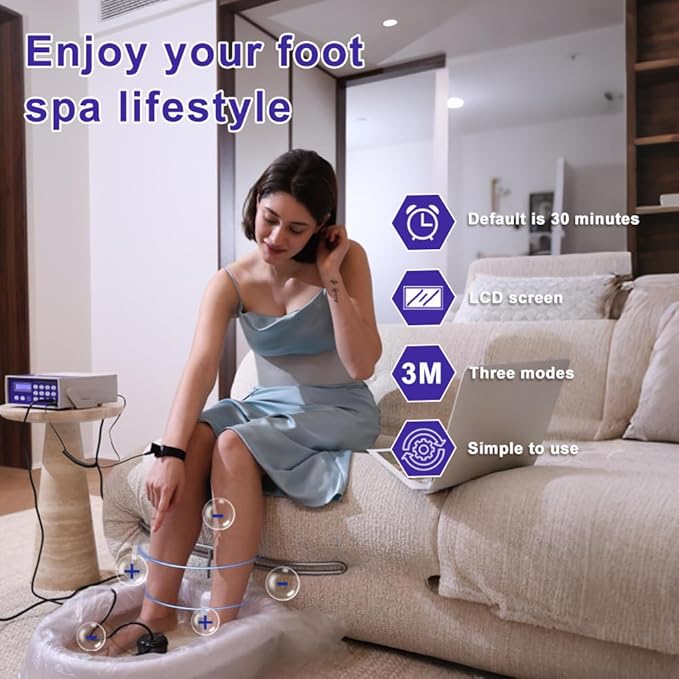 Ionic Foot Bath Detox Machine with Basin, Negative Ion Foot Spa Toxin Removal System for Home Use with Wrist Strap, 2 Arrays, 10 Liners and Himalayan Salt