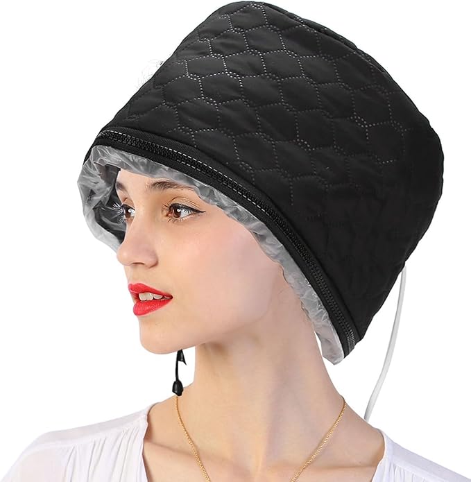 Hair Steamer Cap for Deep Conditioning Electric Heating Cap with 3 Temp Settings, Salon Grade Thermal Hair Treatment Hat for Damaged Hair Repair, Home Spa Use (US Plug, Adjustable Fit)