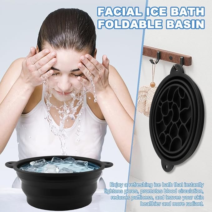 Face Bowl for Ice with Built-In Ice Tray, Collapsible Silicone Facial Ices Bath Bowl for Cold Plunge Therapys, Skin Tightening & Acne Relief, Portable Spa Tool for Home Travel (COLOR:black)