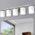 5-Light Bathroom Light Fixtures, Modern Vanity Lights, Brushed Nickel Metal Wall Lamp with White Marble Glass for Bathroom, Mirror, Living Room, Bedroom, Cabinet, Porch, Hallway, E26 Base