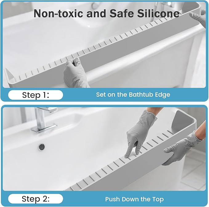 Bathtub Splash Guard PlayPad Shelf Area with Strong Suction Cups, Toy Tray Caddy Holder Storage Over Tub, Bathtub Ledge Guard, No Mess Water, Splash Protection Water Barrier for Bathroom-Gray