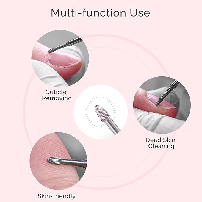 MelodySusie Cuticle Clean Nail Drill Bit 3/32'', Professional Safety Carbide Under Nail Cleaner Nail Bit for Cuticle Dead Skin Nail Prepare, Two Way Rotate, Manicure Nail Salon Supply(Silver, Coarse)