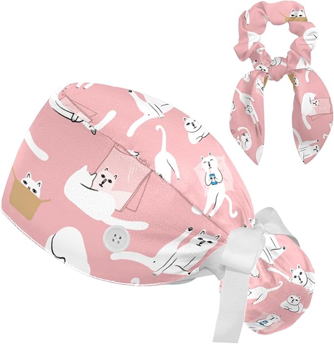 Women Working Cap with Buttons Bouffant Hat Autumn Leaves Nurse Scrub Caps Long Hair