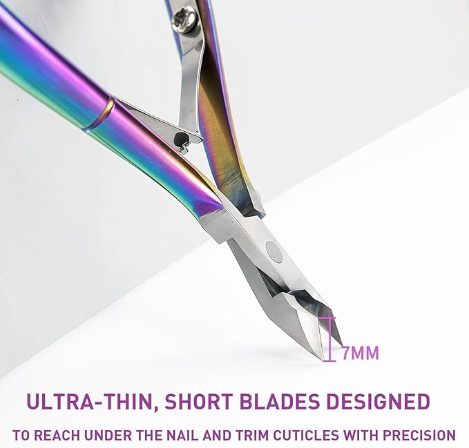 Precision Cuticle Nippers Trimmer Set, Double Spring Cuticle Remover Pusher Cutter, Manicure Pedicure Tools for Toenails Hard Skin Nail Care Supplies, Nail Clippers&Scissors (Silver+ Colored)